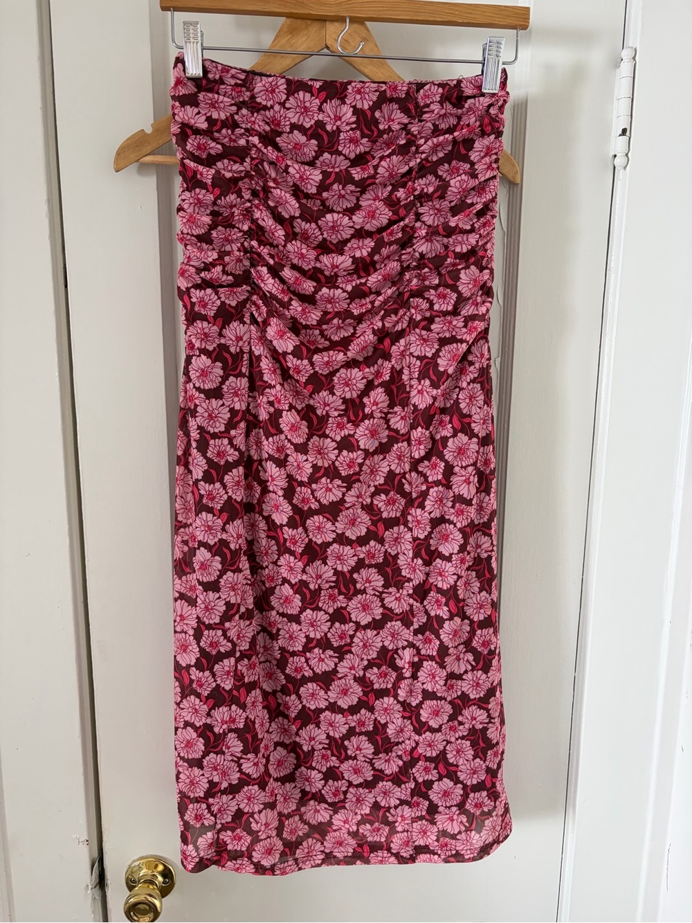 MINKPINK Pink Floral Ruched Midi Skirt